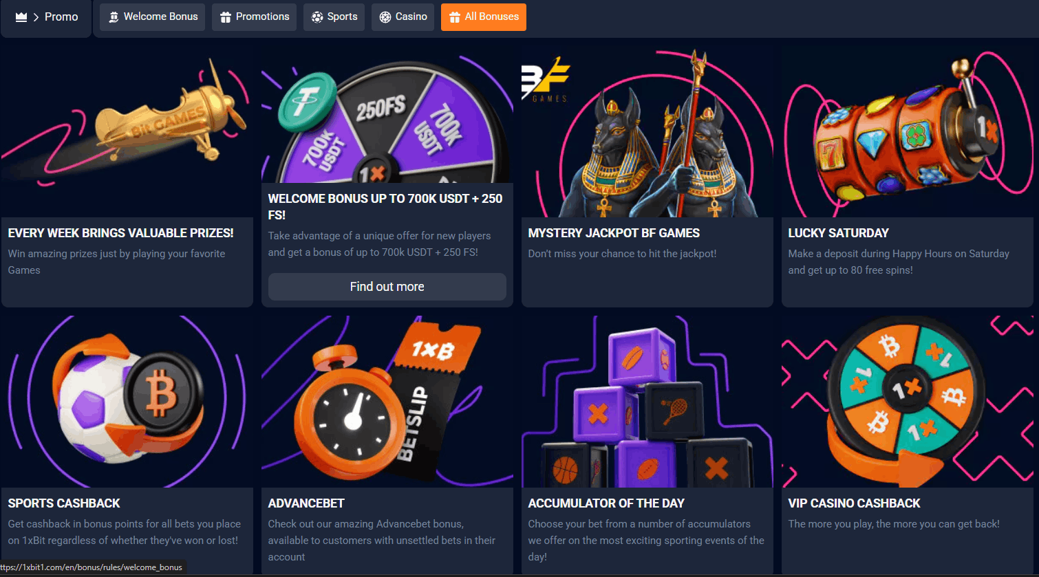 1xBit Casino Bonus – 300% bis 7 BTC + 250 Freispiele