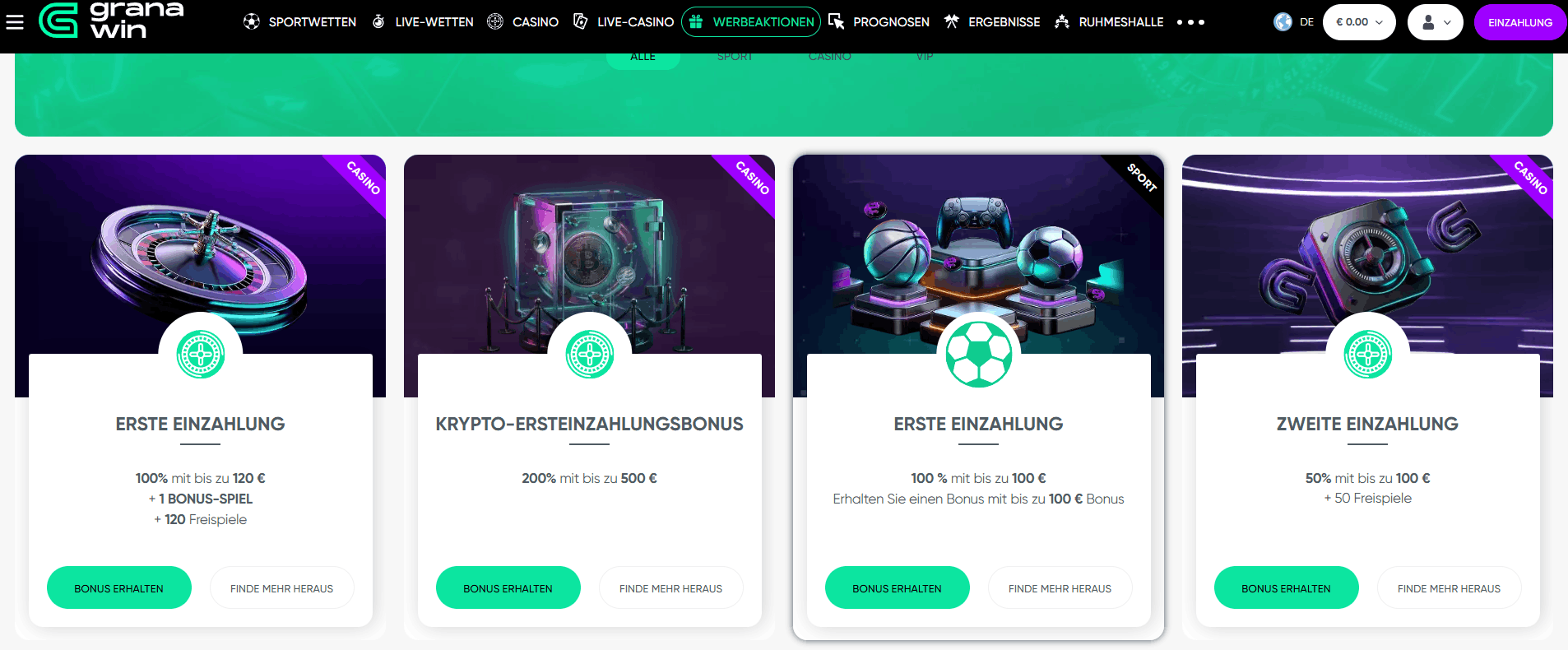Granawin Casino Willkommensbonus – 150% bis 750€ + 170 Freispiele