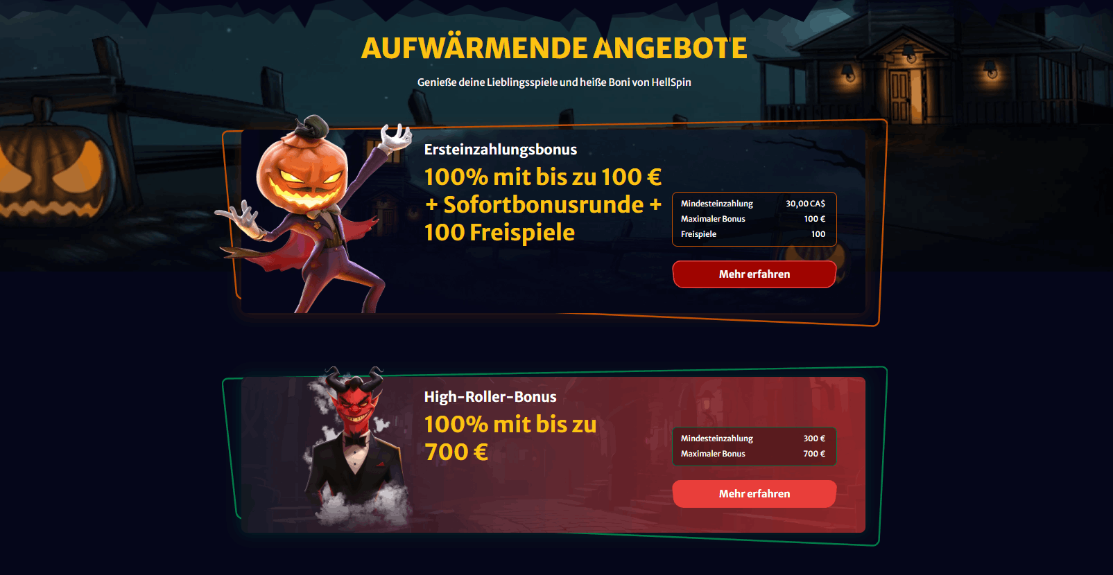Hellspin Casino Willkommensbonus – 100% bis 500€ + 100 Freispiele