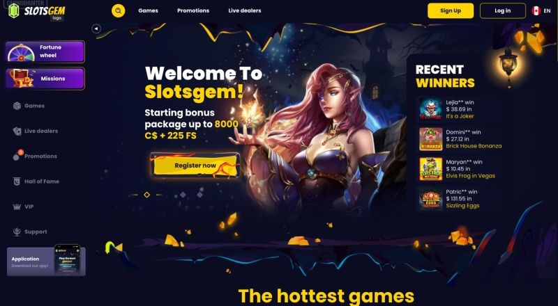 SlotsGem Casino – 10.000 Spiele und 100 Freispiele ohne Einzahlung bei Registrierung